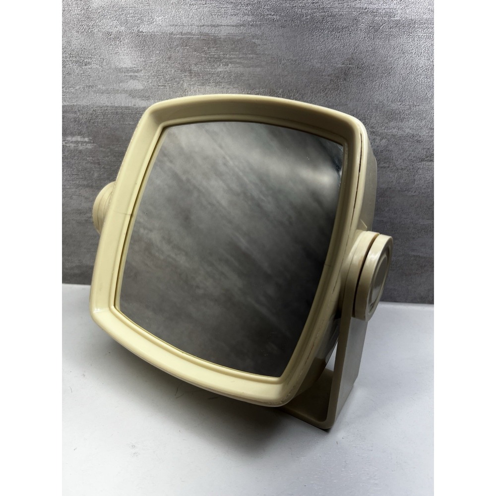 Vintage Ivory Acrylic Flip Mountable Or Table Vanity Mirror 2 Sided